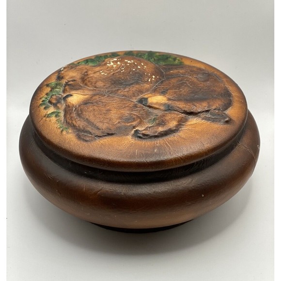 Tannereye Leathered Covered Box Bears on Lid Used - Picture 8 of 15
